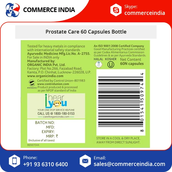 Organic India Prostate Care 60 Capsules Bottle Available at Low Export Price
