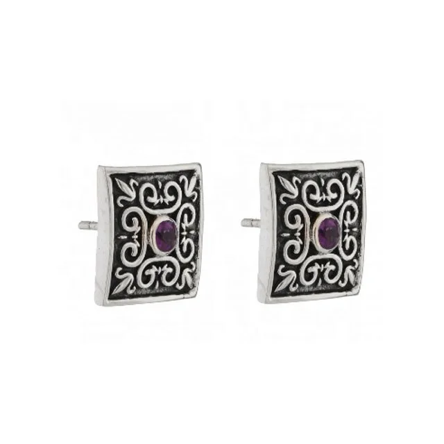 Exclusive Design Amethyst Gemstone Stud Earring Handmade 925 Sterling Silver Jewelry Earrings Supplier