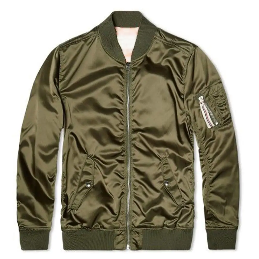 Bomber Jacket Men Women Silver Grey Satin Zipper Jacket