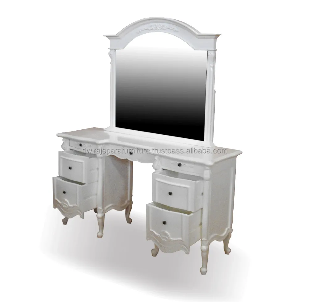 Bedroom Furniture Carved Wooden Dresser White Color French Style