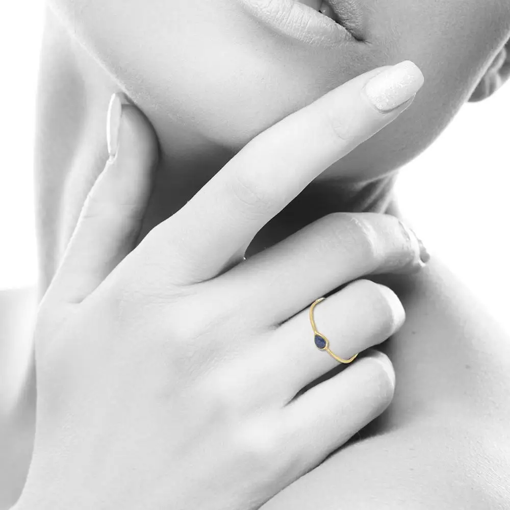 Wholesale Pear Blue Sapphire Gemstone 14kt Yellow Gold Party Wear Band Ring Jewelry