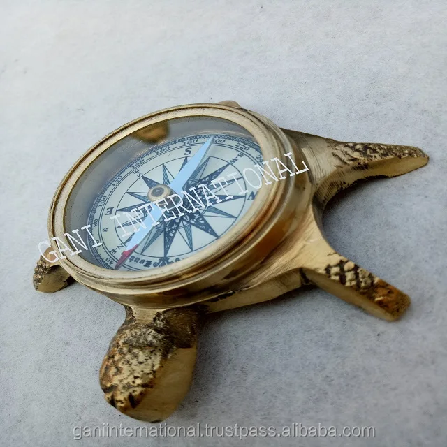 Tortoise Brass Compass Desktop Indian Handicraft Item
