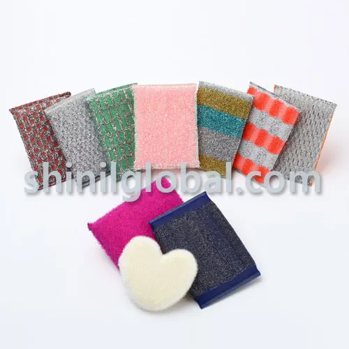Non Scratch Hot Selling Polyester Net Kitchen Cleaning Sponge Scrubbers In shiny Gold And Silver