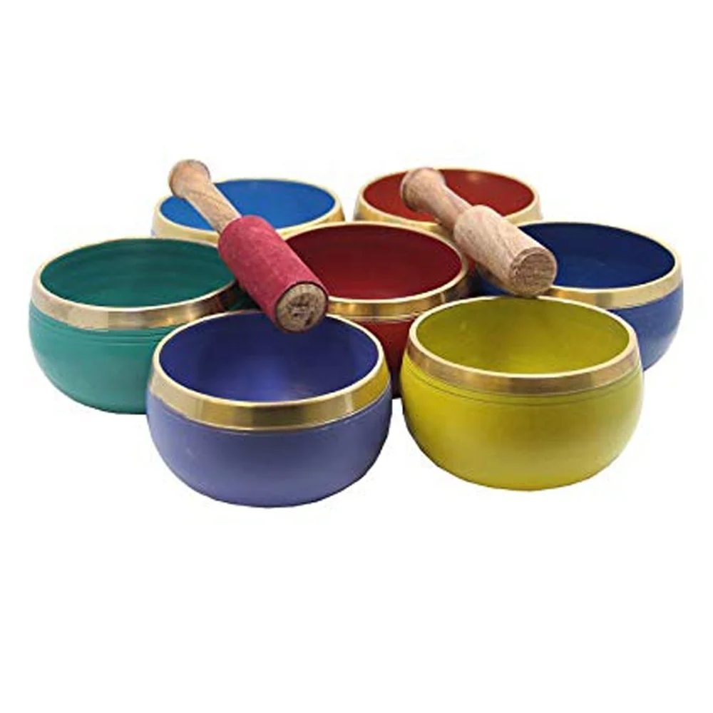 Seven Chakra Symbol Tibetan Singing Bowl Set With Stick or Mallet and cushion : Wholesale Tibetan Singing Bowl For Meditation