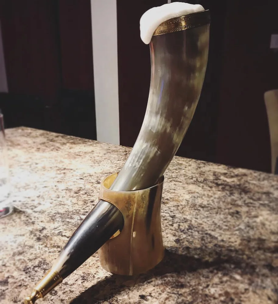 Authentic Viking Drinking Horn mug With Shot Beer Glass Cold Chocolate beer mead wine ale Tankard at low price by LUXURY CRAFTS