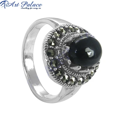 Black Onyx & Marcasite Gemstone 925 Silver Ring Handmade Rings Factory Direct Wholesale Jewelry Black Stone Men Ring In Silver