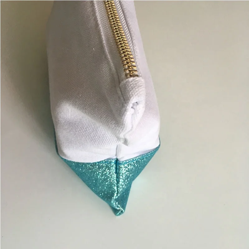 Cosmetic packaging 9*7 inch makeup travel bag with canvas glitter bottom, canvas pencil pouch /  canvas make-up bag