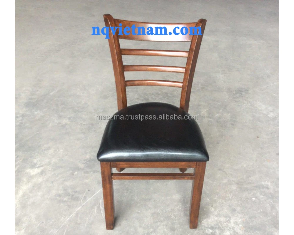 
LADDER BACK CHAIR WITH BLACK PU SEAT-RUBBER WOOD WALNUT COLOR 