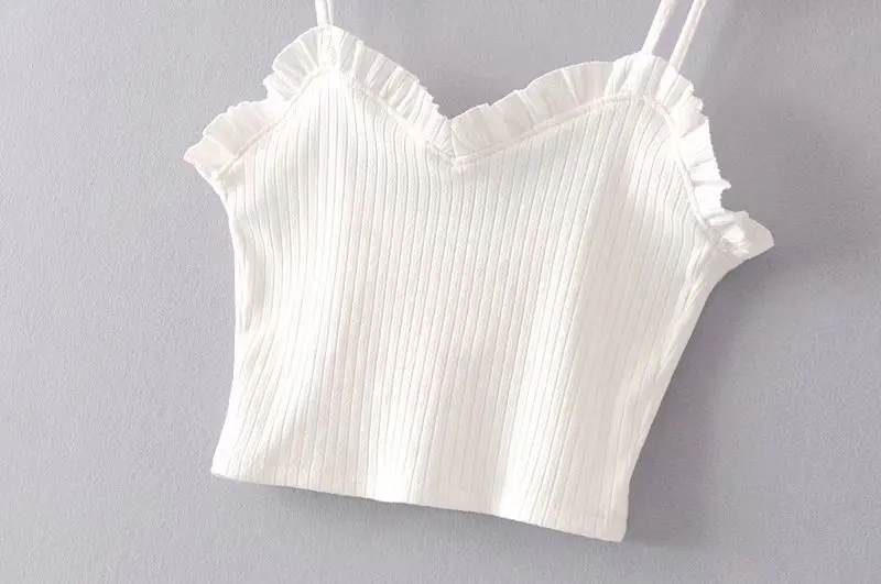 Ladies Sexy Summer Tank Top fashion solid color ruffled sling Slim vest top