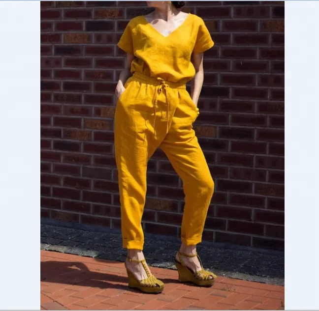 Yellow Linen Modern Wear Women Plus Size Boho Hippy Jumpsuit