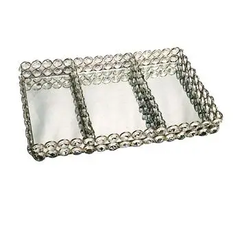 CLASSIC RECTANGLE CRYSTAL TRAY HANDMADE DESIGN METAL SERVING TRAY RESTAURANT DECORATIVE TRAY