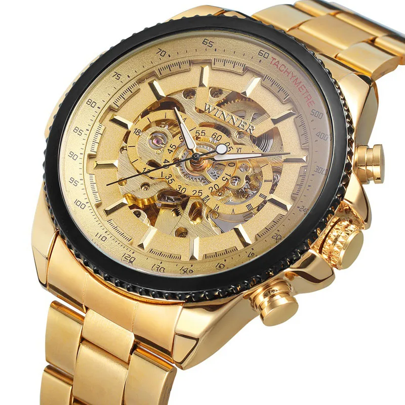WINNER-428  Factory Price  Mechanical Watches Business Men  Luxury Stainless Steel Mens Handwatches