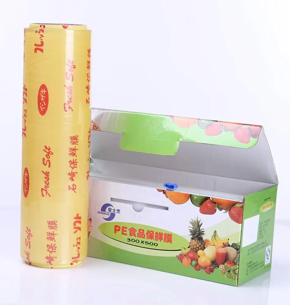 
China Top 5 Honest Manufacturer 8~20 micron Food Grade PVC Cling Film food wrap with Cutter Box 