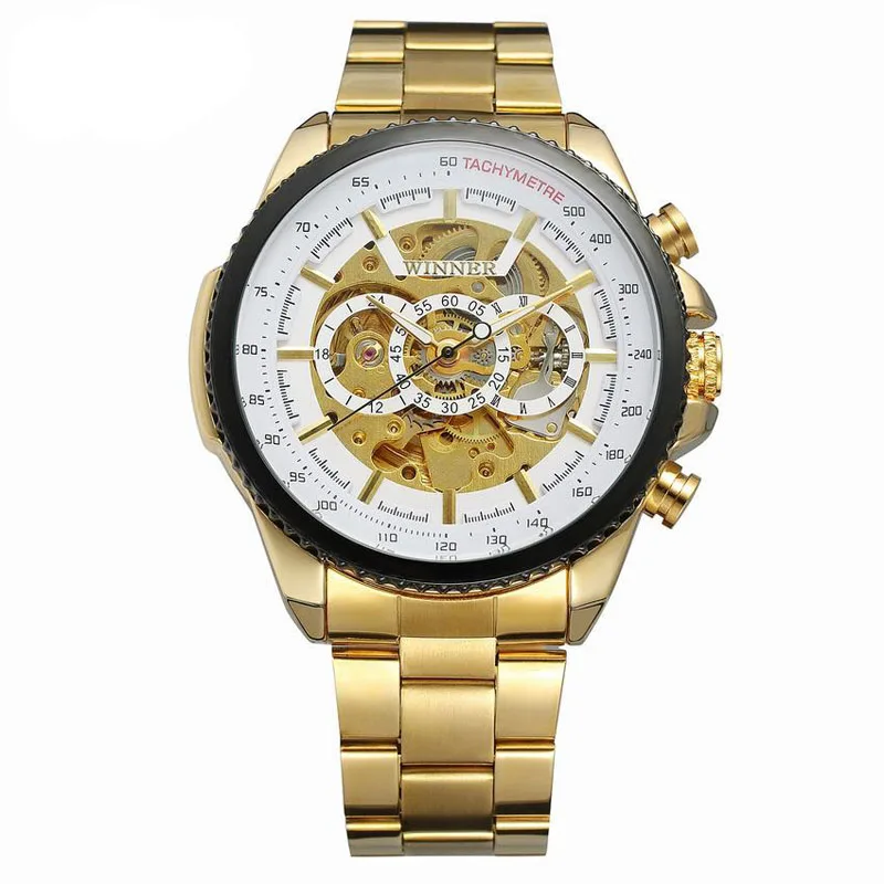 WINNER-428  Factory Price  Mechanical Watches Business Men  Luxury Stainless Steel Mens Handwatches