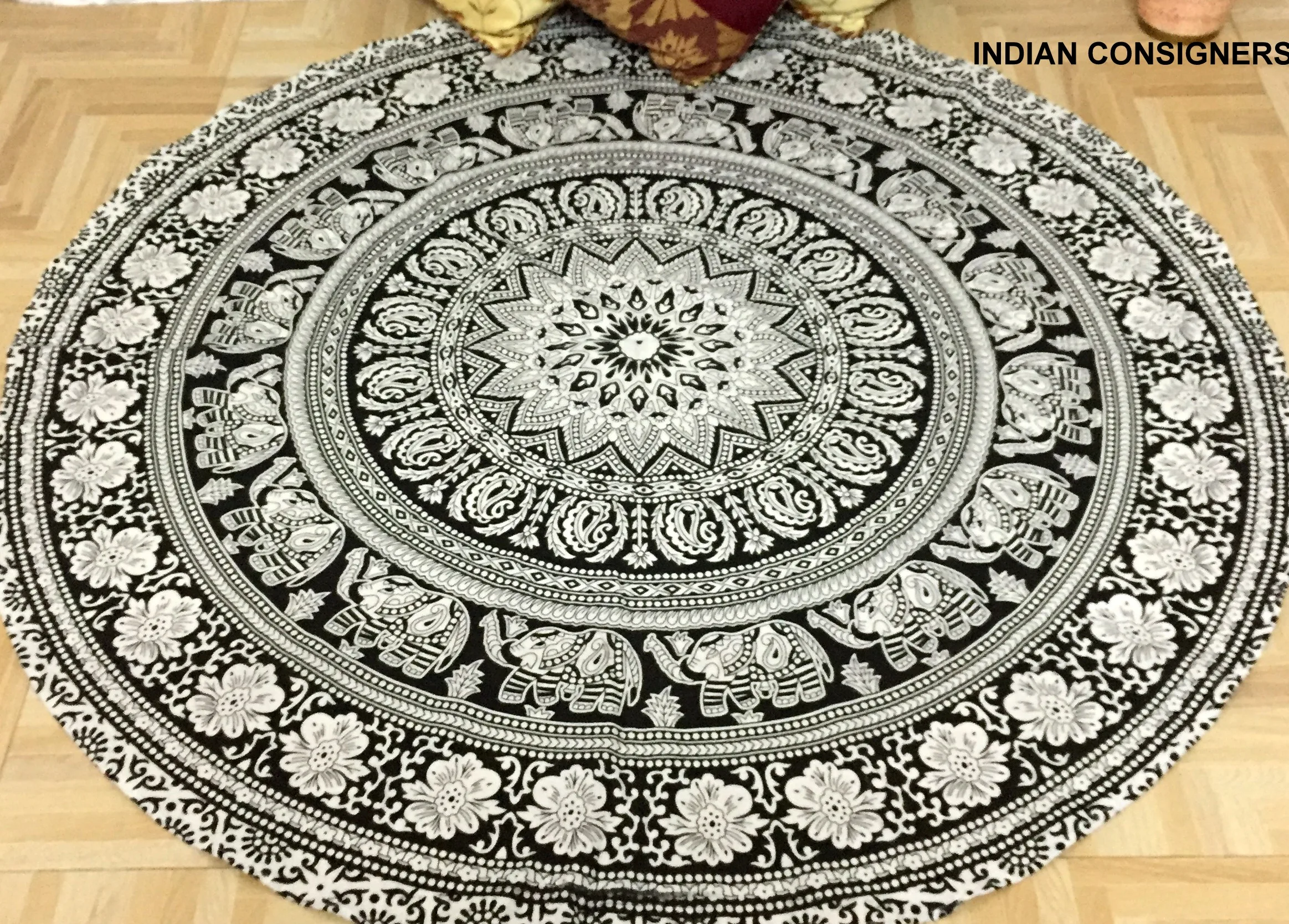 Beach Towel Yoga Mat Black Roundie Hippie Mandala Tapestry Wall Hanging Handmade Home Decor Beautiful