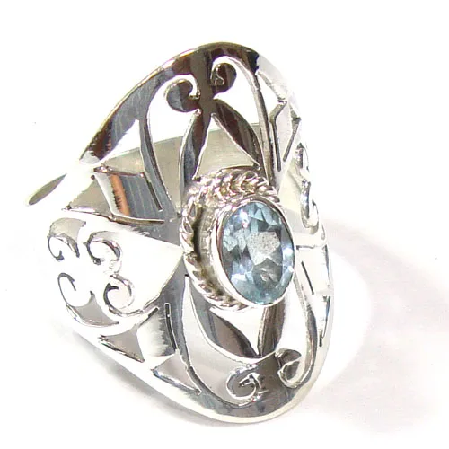 925 Silver Ring Wholesale Blue Topaz Jewelry Adjusting Silver Ring