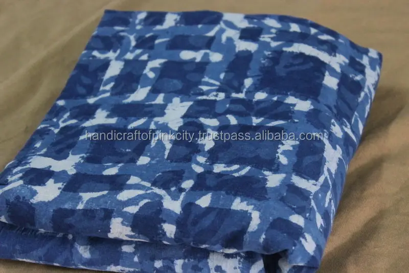5 Yard Natural Indigo Blue Dye Shibori Printed Cotton Dabu Print Fabric 44'