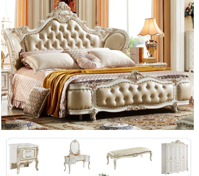 Luxury Classic King Size Wood Royal French Style Bedroom Furniture Set