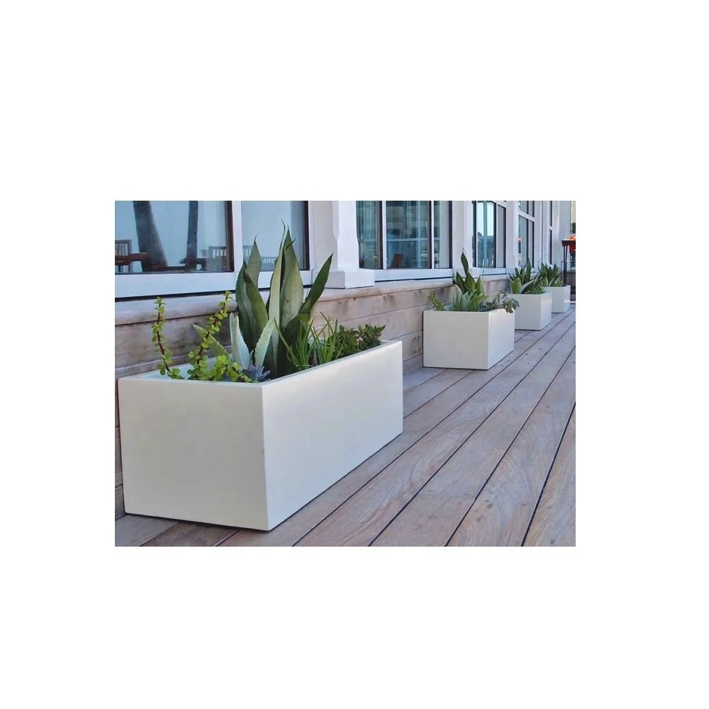 Montserrat Rectangle Fiberglass Planter White Round Straight Garden Planter Home Decor  BEAUTIFUL GALVANIZED