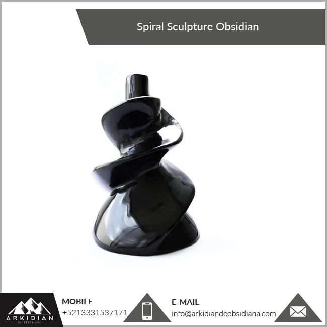 Obsidian Spiral Stone Sculpture Attractive Black Natural