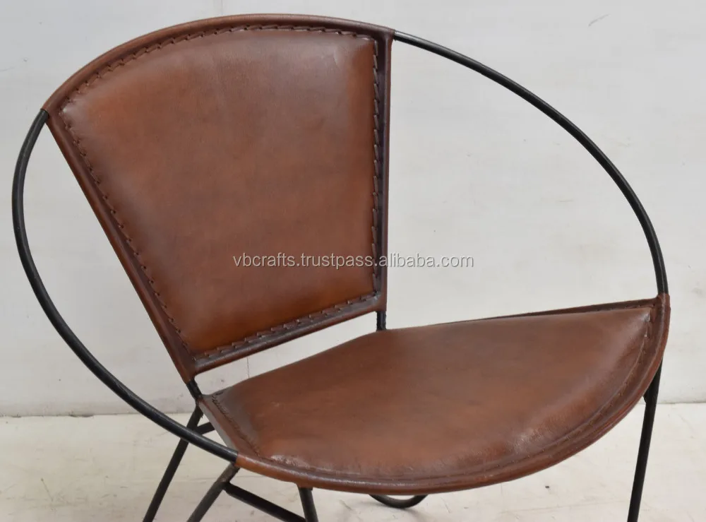 Genuine Leather Round Shape Classic Design Leisure Relax Lounge Hotel Reception Commercial Living Room Chair