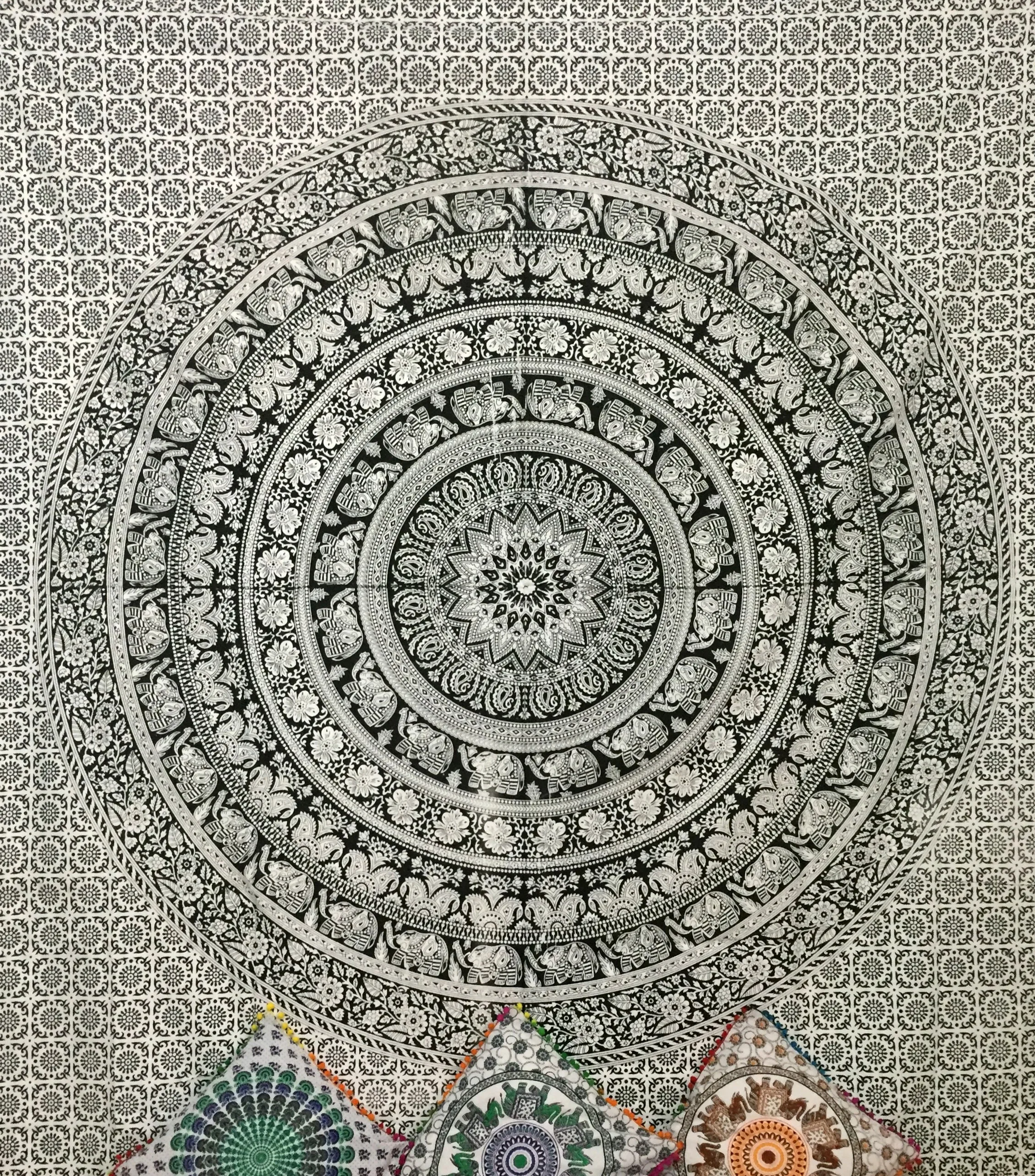 Cotton Mandala Animal Print Wall Hanging Queen Size Modern Floral Handmade Multiple Color Ethnic