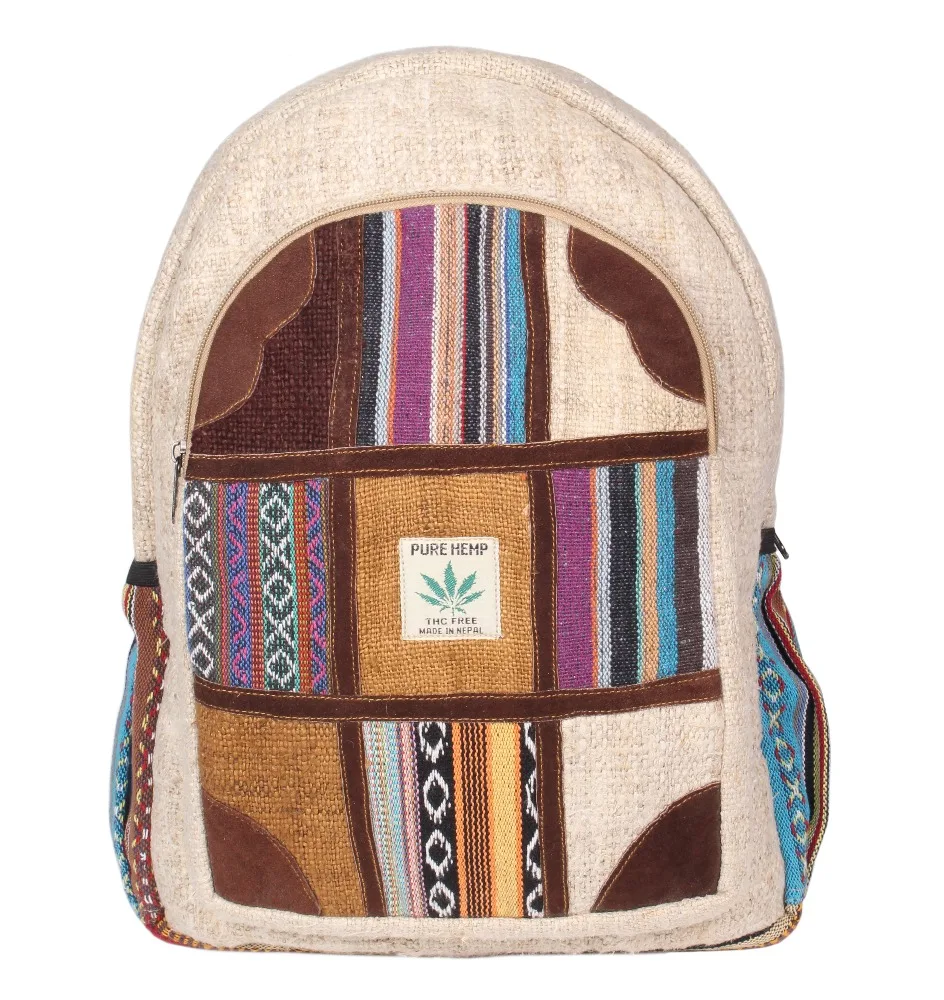 Adorable Himalayan Natural Hemp Backpack - High Quality Multi pocket large school college bag -