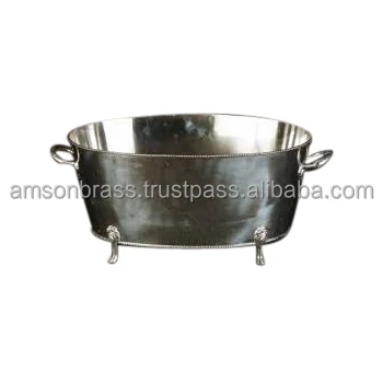 Tabletop Nickle Plated Finished Hammered Wine Bucket Base Square