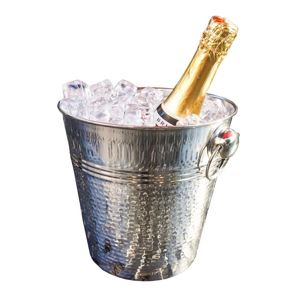 Stainless Steel Metal Hammered Beer Wine Cooler Holder Party Ice Bucket