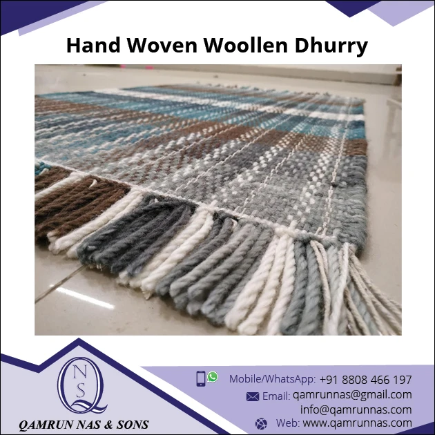 100% Woolen Dhurry Rugs Custom Print Modern Design Hand Woven for Living Room Home Use Customized Shape Price