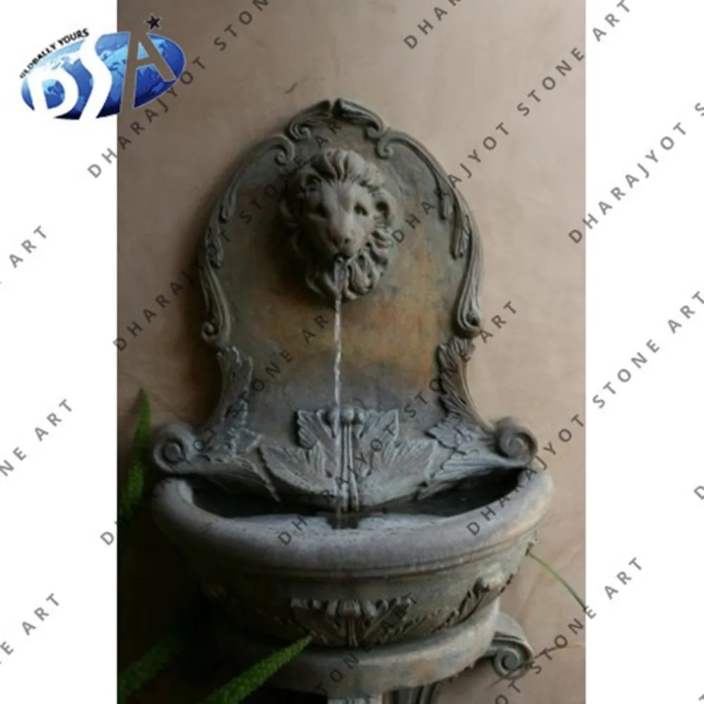 Outdoor Garden Decoration Large Size Natural Lion Head Marble Antique Garden Stone Water Marble Fountains