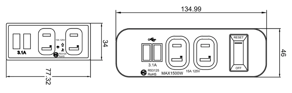 PSE 2 розетки переменного тока + USB-зарядные детали мебели