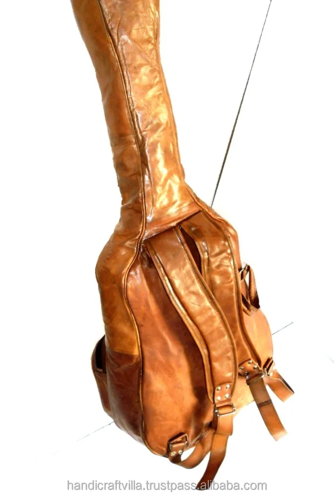 Stylish Goat Leather Backpack Bag with Strong Handle Comfortable and Safe Travel Carry for Guitar Instrument Bags