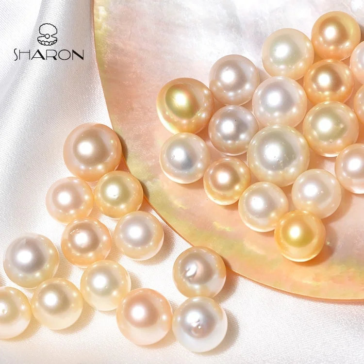 
Bulk High-Quality 12-15mm AA+ Near Round Natural Cultured Seawater Loose South Sea Golden Pearls For Jewelry Making 