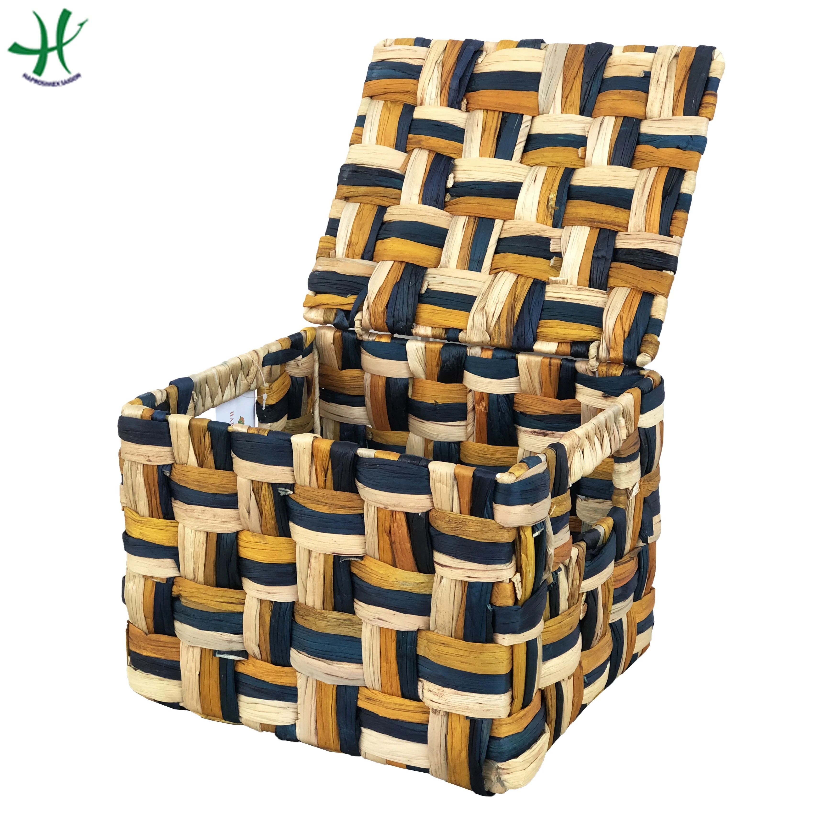 Rectangle water hyacinth basket for food and fruit, bread wicker basket tray for serving food, set of 2