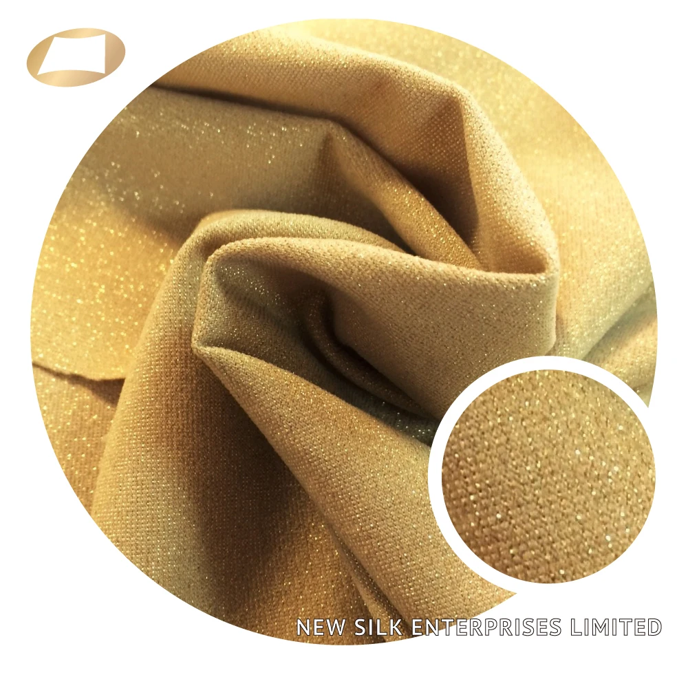 Shiny Soft Handle Nylon Gold Lurex Spandex Metallic Yarn Jersey Fabric for Garment