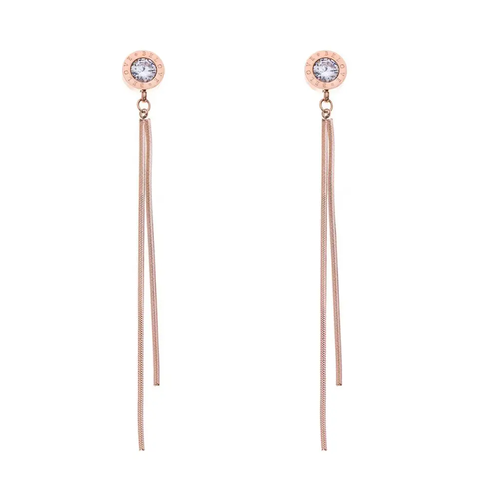 New fashion gold Plated Dangle Hanging Gem cz Stone Long Tassels Drop Earrings