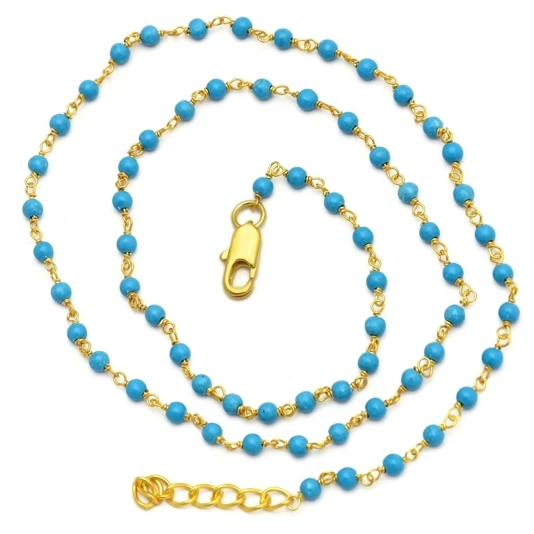 Turquoise Gold Plated Rosary Beaded Chain Necklace