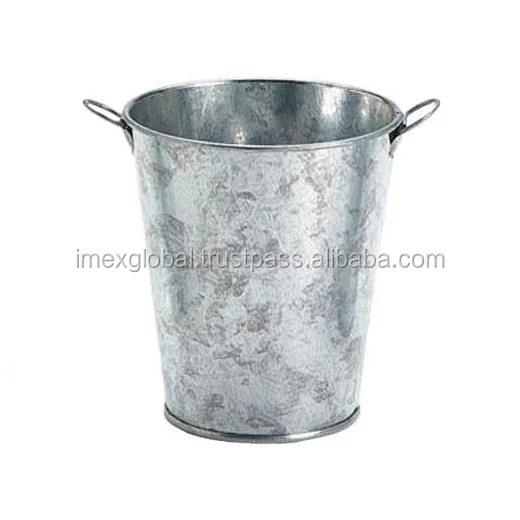 metal galvanized planter bucket with wooden handle for home and garden usage & decoration in good quality at cheap price planter