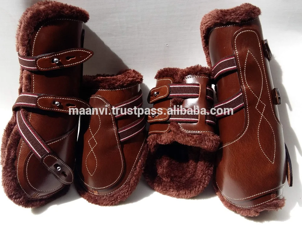 1Set 4pcs Two Front Legs And Two Hind Legs Protection Leather Horse Tendon Boots Adjustable Sizes And Multiple Colors