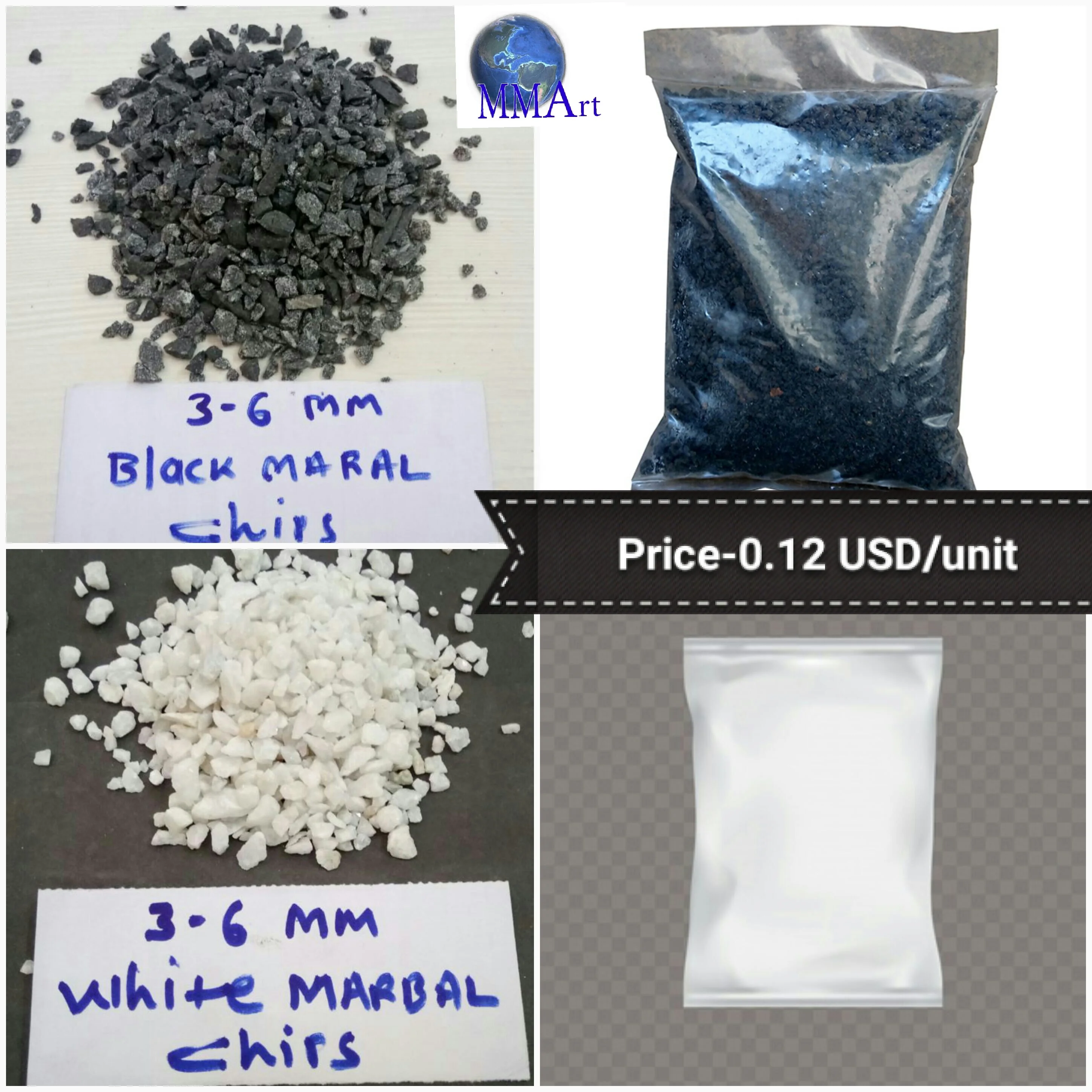 Белый Мраморный Гравий и Черные мраморные чипсы