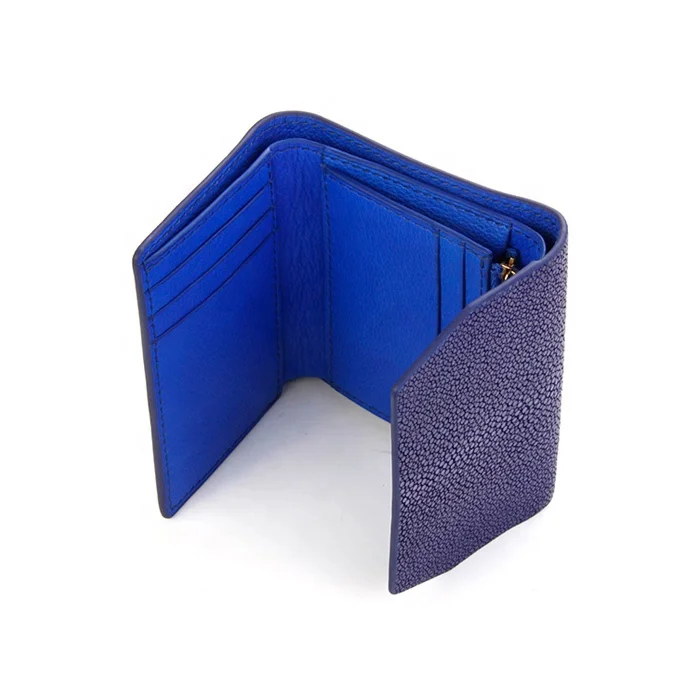 Customized Fashion Navy Blue Stingray Trifold Wallet Leather slim Purse