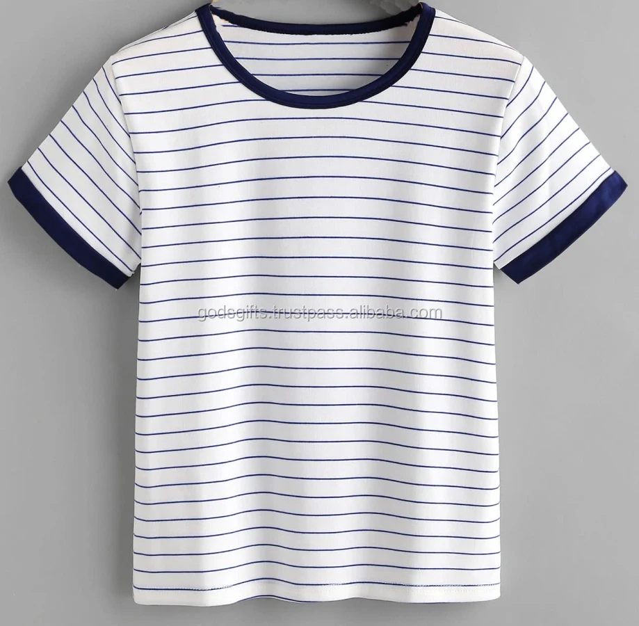 tirupur wholesale fashion womens pink T Shirt OEM Boat Neck Tshirt Printed silkscreen printed womens Round Neck Ringer Tshirt