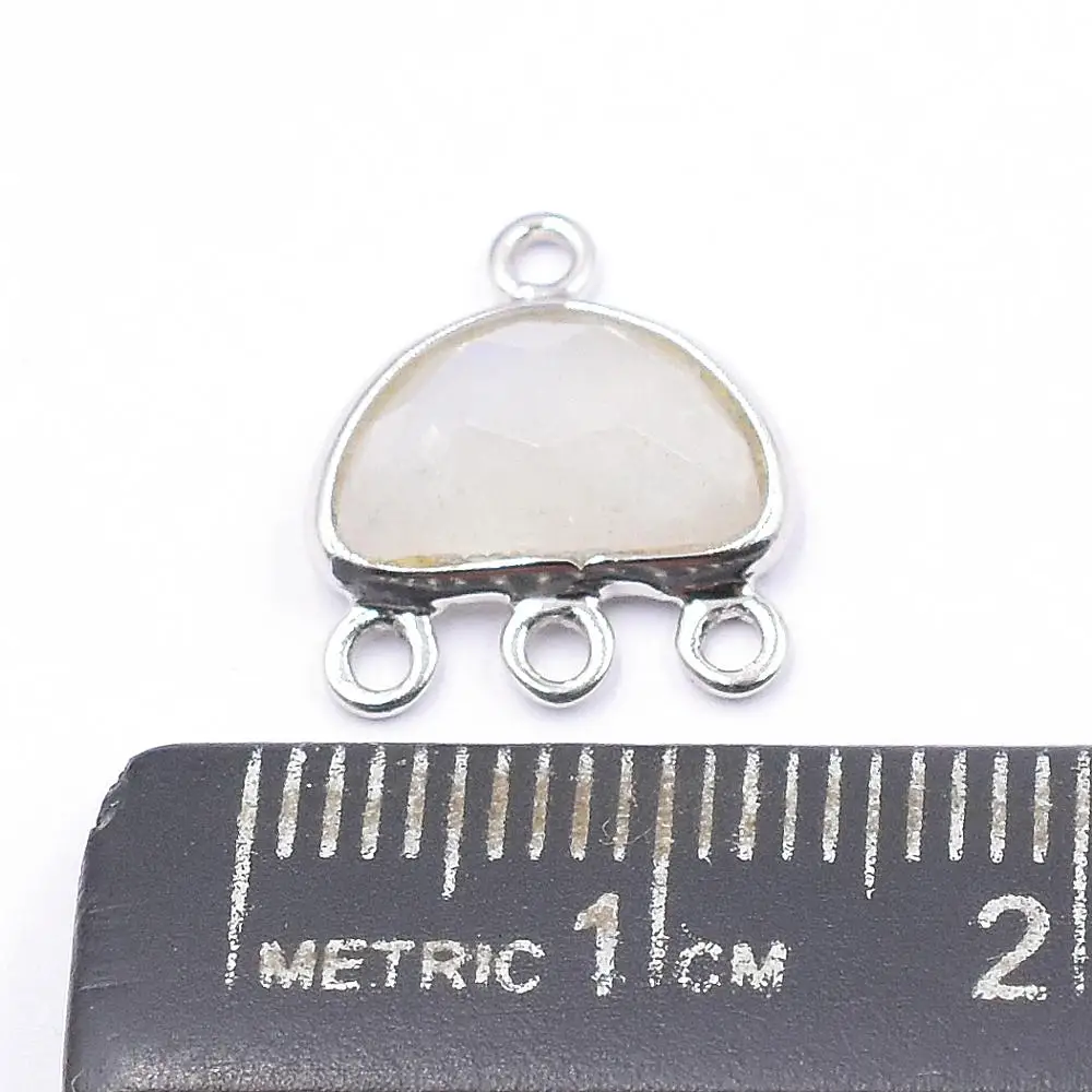 Rainbow Moonstone Half Round Shape Silver Bezel Silver Plated Connector Handmade Jewelry Making