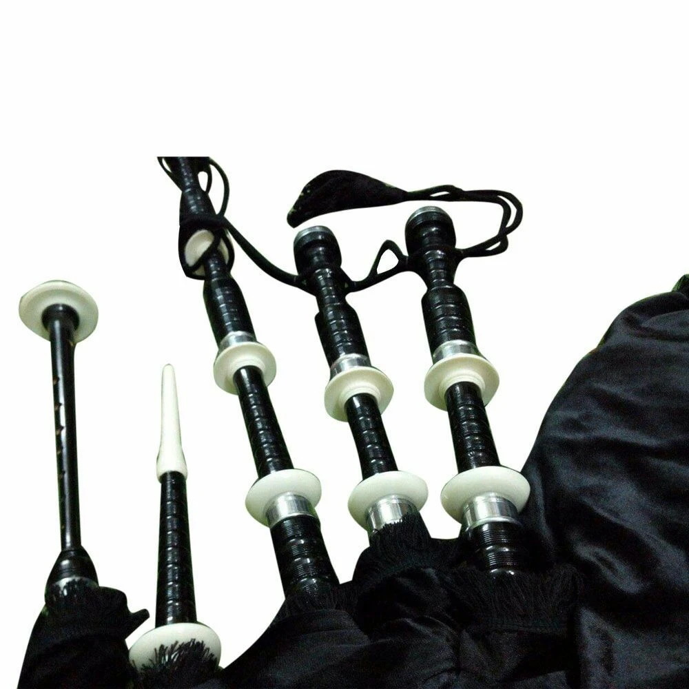 Black Rosewood Highland Bagpipe With Silver & Plastic Mounts With Black Velvet Cover