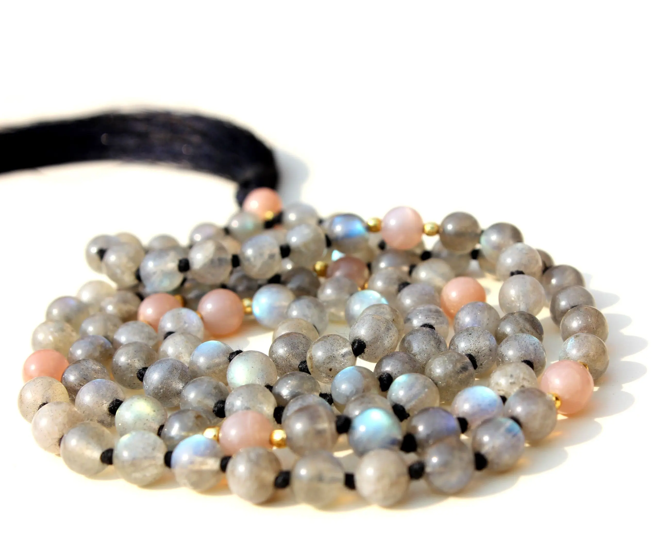 Madagascar Labradorite Gemstone 108 Mala Beads Necklace Healing Crystal Yoga Jewelry