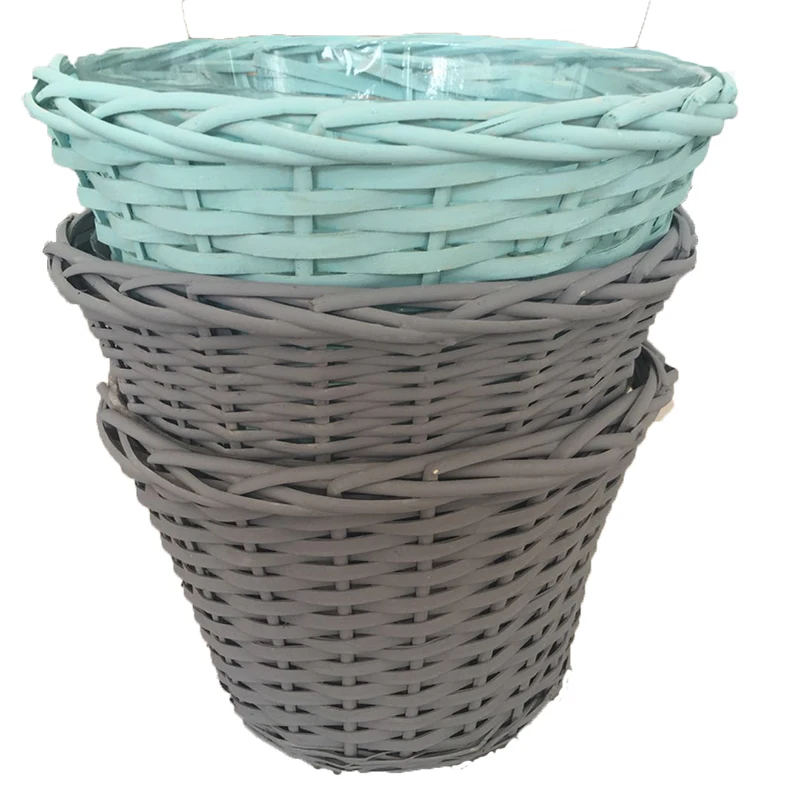 Willow Storage Baskets With handle Plastic Lining Weave Wicker For Planting Flower Pot