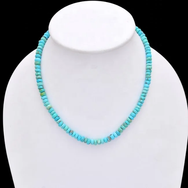 Natural Turquoise Roundel Beads Gemstone Lobster Lock Clasp Necklace