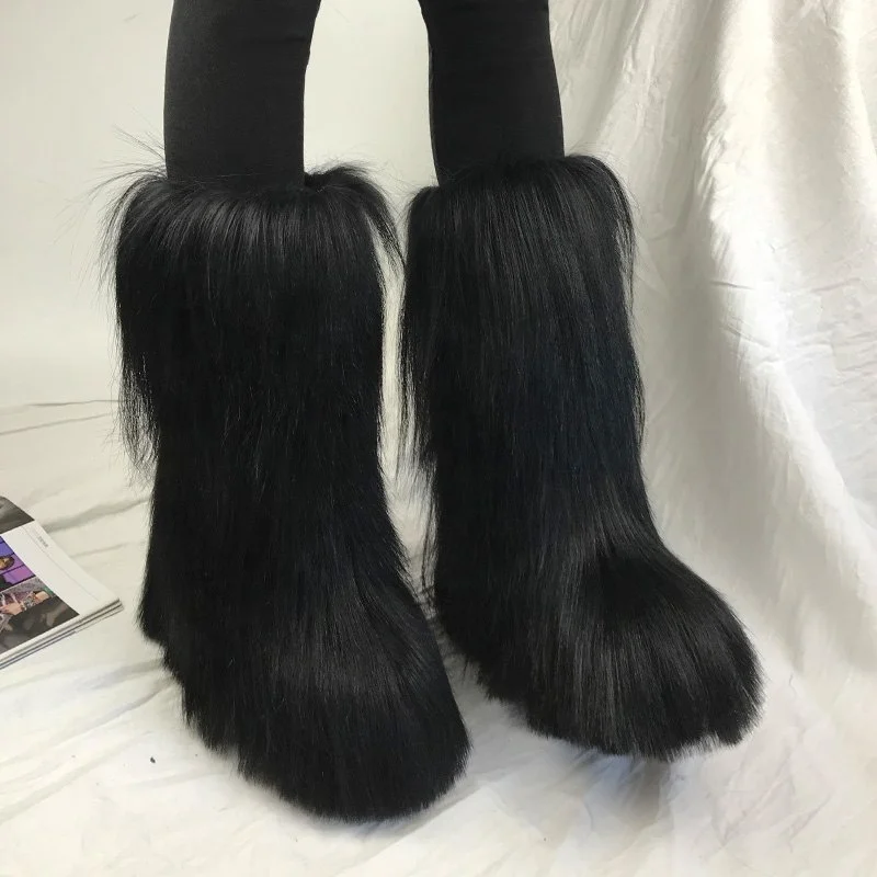 Модные женские сапоги на плоской подошве из Козьего Меха