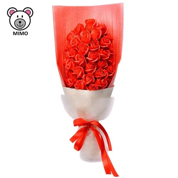 Brand LOGO Sweet Red Rose Soap Flower Bouquet For 2019 New Valentine Day Handmade Pretty Artificial Bridal Wedding Bouquet Roses